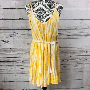 Michael Kors Rope Belted Cover Up Dress Deep V Tie Dye Daydream Yellow White XS